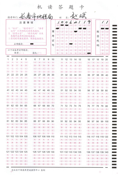 2015上半年吉林省公務(wù)員考試筆試行測(cè)答題卡樣例